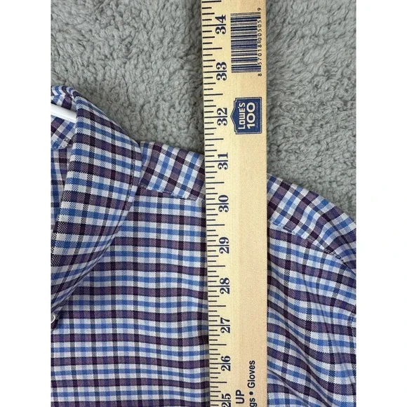 Stafford Shirt Men 18 36-37 Gingham Check Non Iron Fitted Travel Oxford Shirt